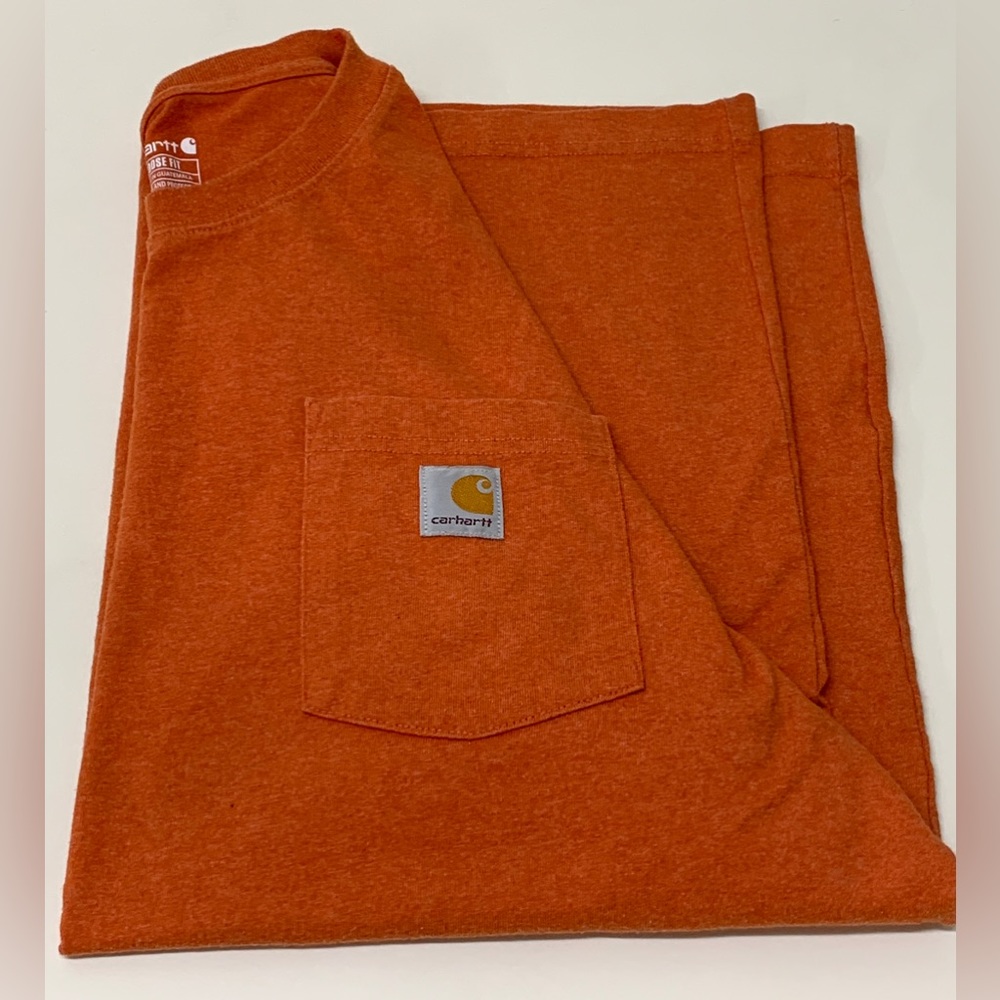 Men's Large Heather Orange 60/40 Cotton/Poly Utility Pocket T Shirt